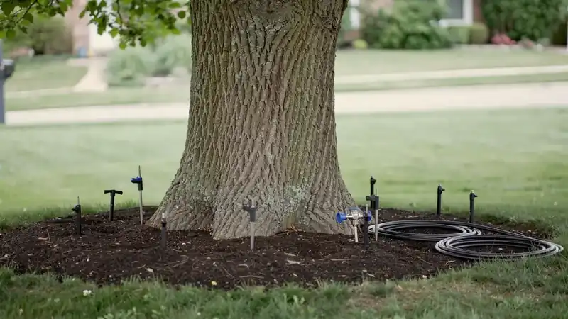 Deep-root feeding lines set around the base of a mature oak